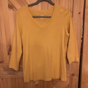 J. Jill Pima Cotton V-Neck 3/4 Sleeve T-Shirt Women’s M  Yellow